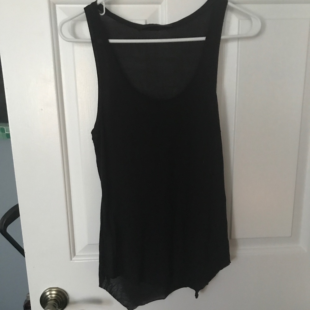 Sheer black asymmetrical tank top by Eugene